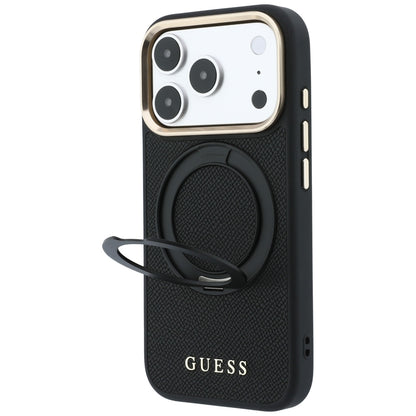 MagSafe-skal för Apple iPhone 18 Pro / 17 Pro, Guess, Grained Ring Stand 360 Classic, svart