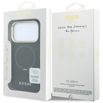 MagSafe-skal för Apple iPhone 18 Pro / 17 Pro, Guess, Grained Ring Stand 360 Classic, svart