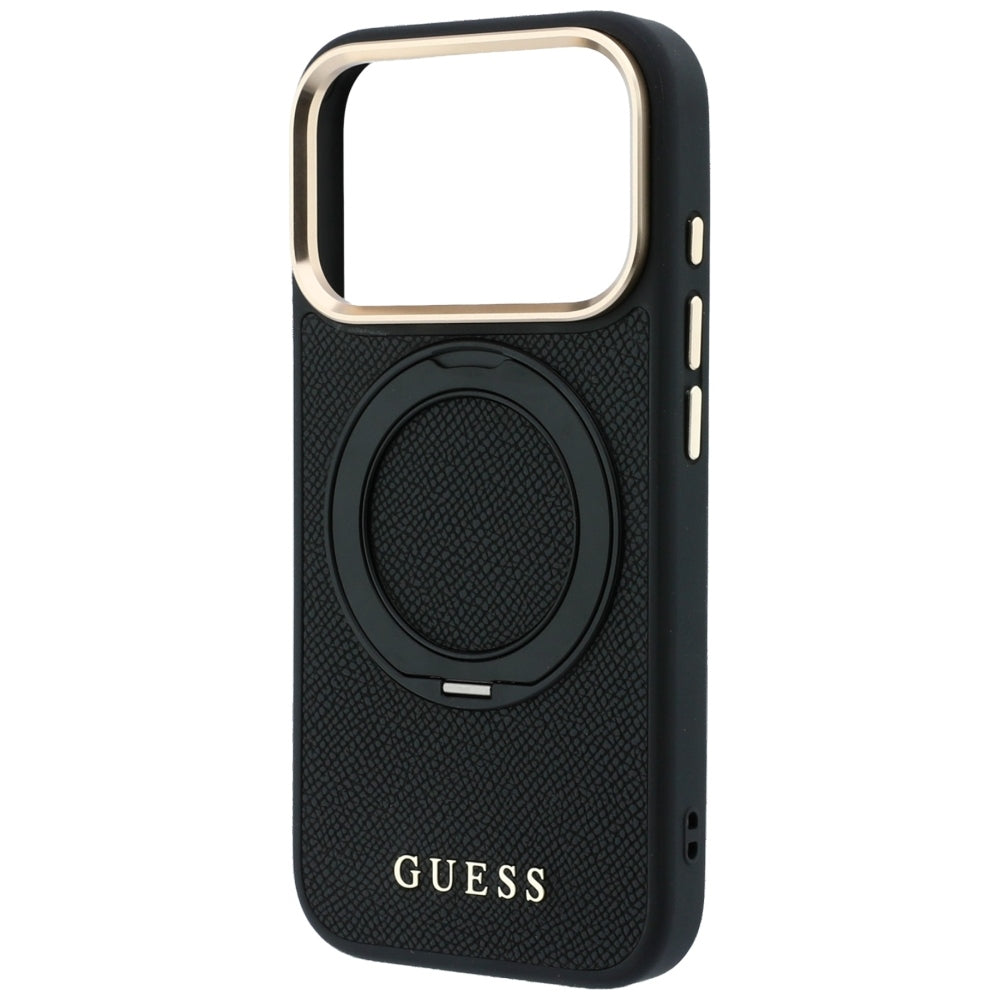 MagSafe-skal för Apple iPhone 18 Pro / 17 Pro, Guess, Grained Ring Stand 360 Classic, svart