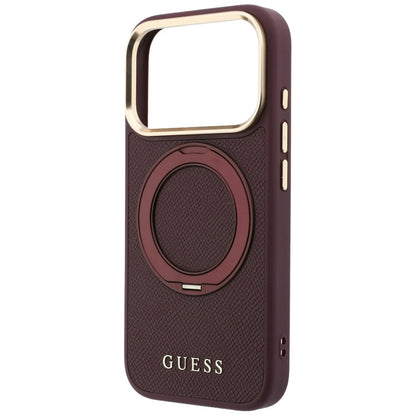 MagSafe-skal för Apple iPhone 18 Pro / 17 Pro, Guess, Grained Ring Stand 360 Classic, vinröd