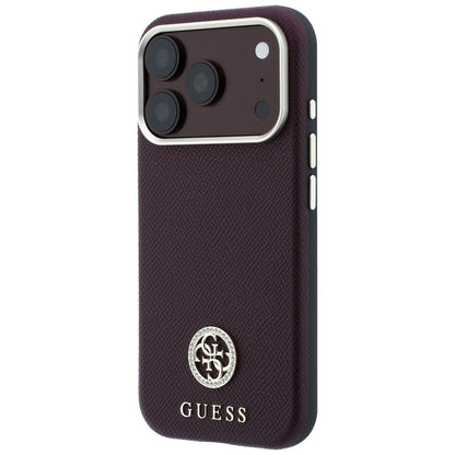 MagSafe-fodral för Apple iPhone 18 Pro / 17 Pro, Guess, Kornigt runt strasslogo, Vinröd