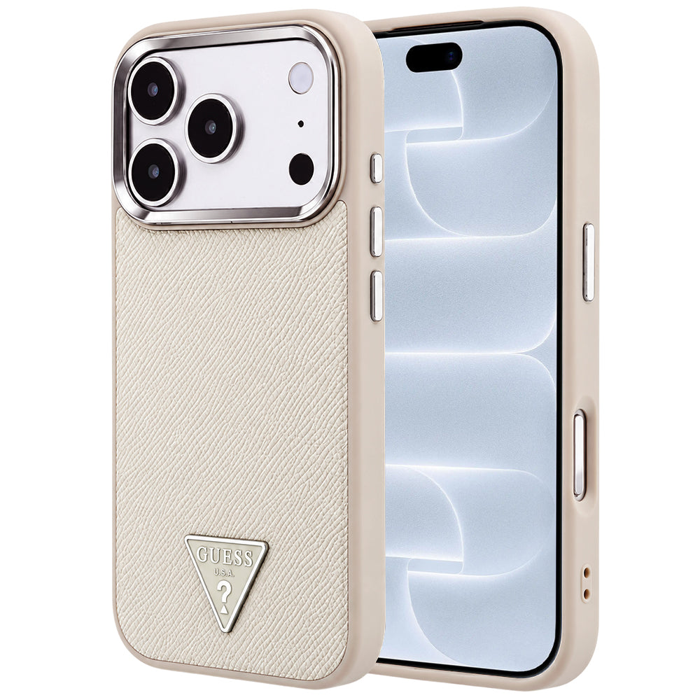 MagSafe-fodral för Apple iPhone 18 Pro / 17 Pro, Guess, Grained Triangle Logo, Beige