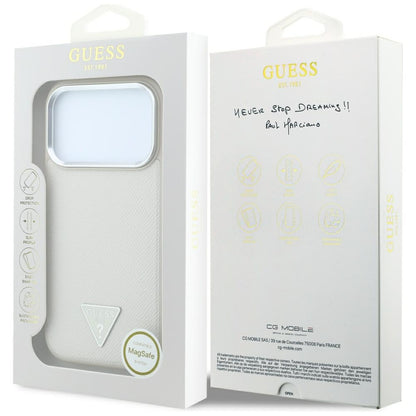 MagSafe-fodral för Apple iPhone 18 Pro / 17 Pro, Guess, Grained Triangle Logo, Beige
