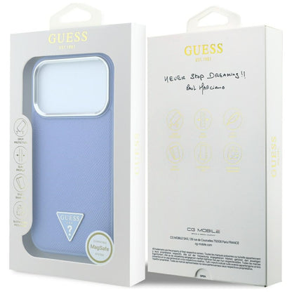 MagSafe-fodral för Apple iPhone 18 Pro / 17 Pro, Guess, Grained Triangle Logo, Bleu