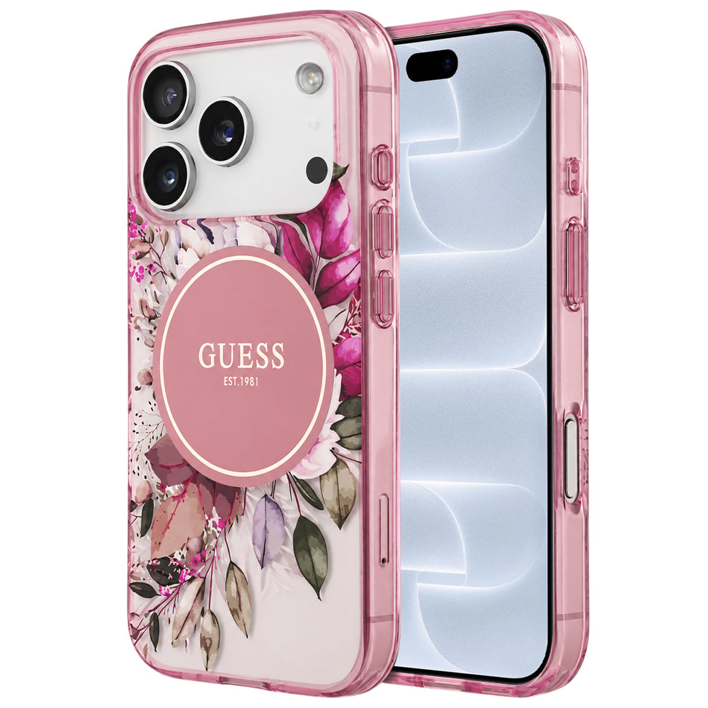 MagSafe-skal för Apple iPhone 18 Pro / 17 Pro, Guess, IML Flower & Tonal Circle, rosa