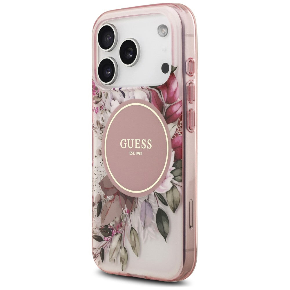 MagSafe-skal för Apple iPhone 18 Pro / 17 Pro, Guess, IML Flower & Tonal Circle, rosa