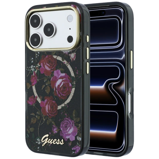 MagSafe-fodral för Apple iPhone 18 Pro / 17 Pro, Guess, IML Glitter Blossom Roses, Svart
