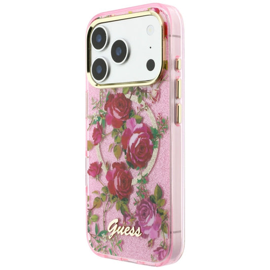 MagSafe-fodral för Apple iPhone 18 Pro / 17 Pro, Guess, IML Glitter Blossom Roses, Rosa