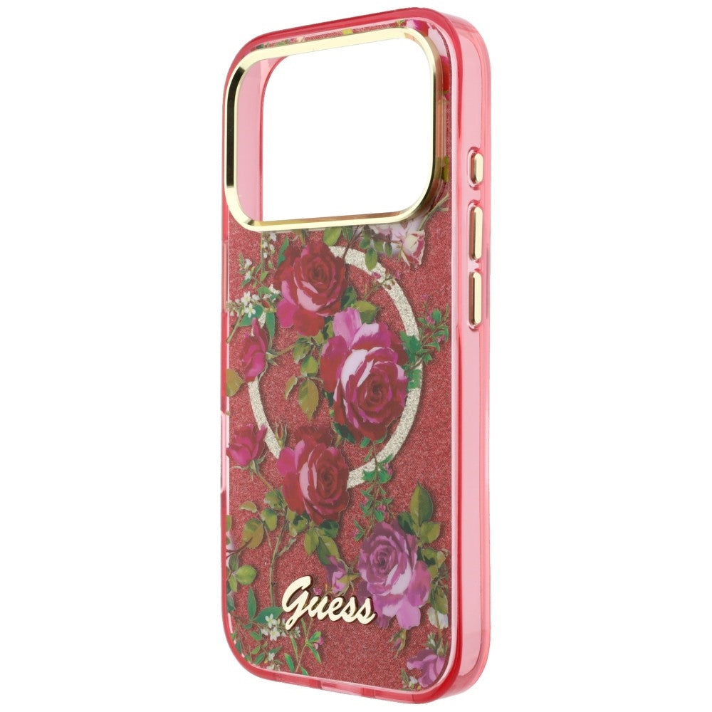 MagSafe-fodral för Apple iPhone 18 Pro / 17 Pro, Guess, IML Glitter Blossom Roses, Vinröd