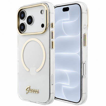 MagSafe-skal för Apple iPhone 18 Pro / 17 Pro, Guess, IML Script Metal, transparent