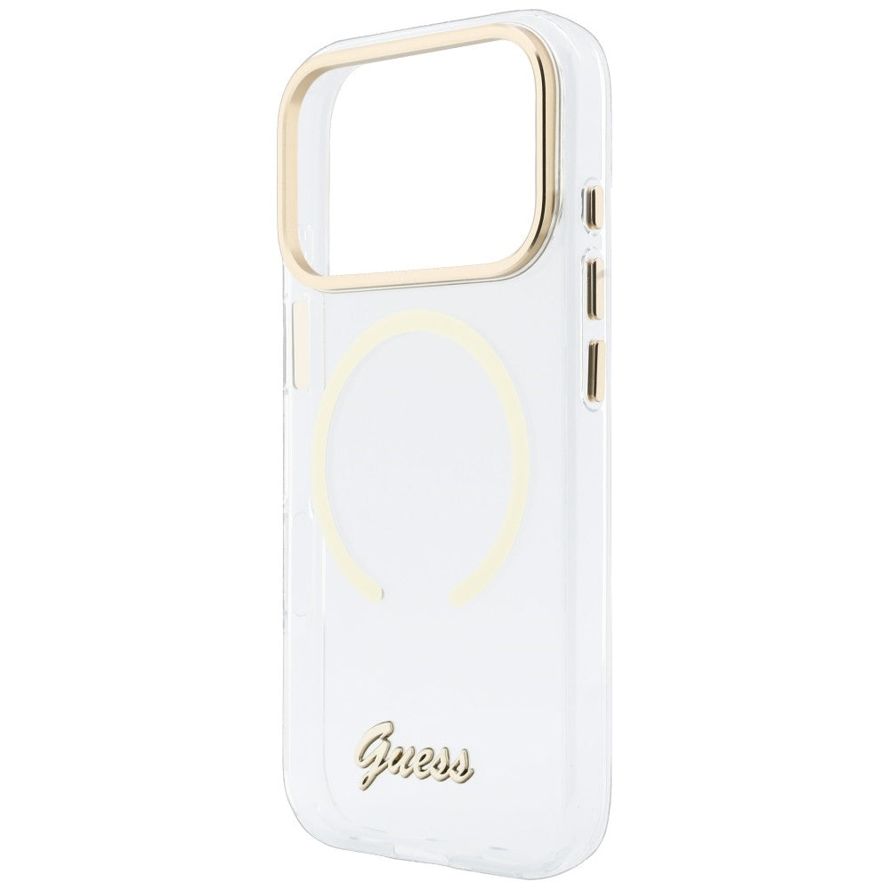 MagSafe-skal för Apple iPhone 18 Pro / 17 Pro, Guess, IML Script Metal, transparent