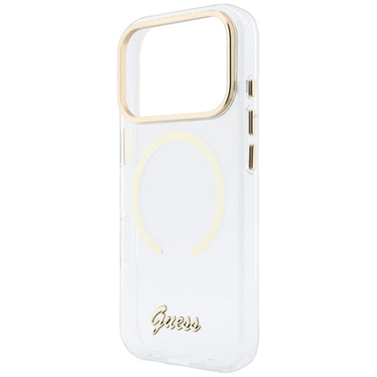 MagSafe-skal för Apple iPhone 18 Pro / 17 Pro, Guess, IML Script Metal, transparent