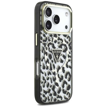 MagSafe-fodral för Apple iPhone 18 Pro / 17 Pro, Guess, Leopard Glitter Triangle Logo, Svart