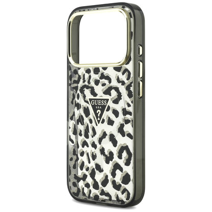 MagSafe-fodral för Apple iPhone 18 Pro / 17 Pro, Guess, Leopard Glitter Triangle Logo, Svart