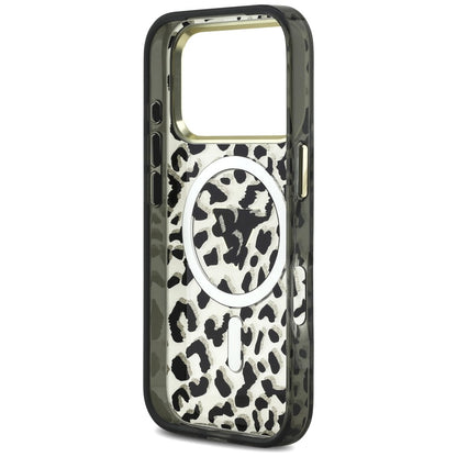 MagSafe-fodral för Apple iPhone 18 Pro / 17 Pro, Guess, Leopard Glitter Triangle Logo, Svart