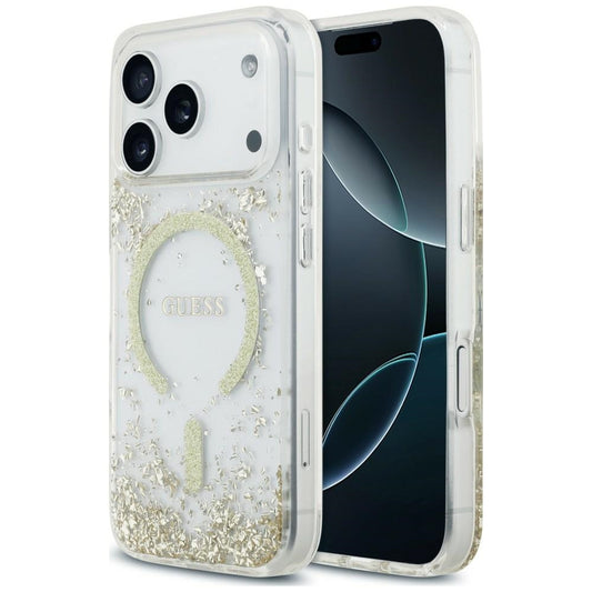 MagSafe-fodral för Apple iPhone 18 Pro / 17 Pro, Guess, Resin Bottom Glitter, Guldig