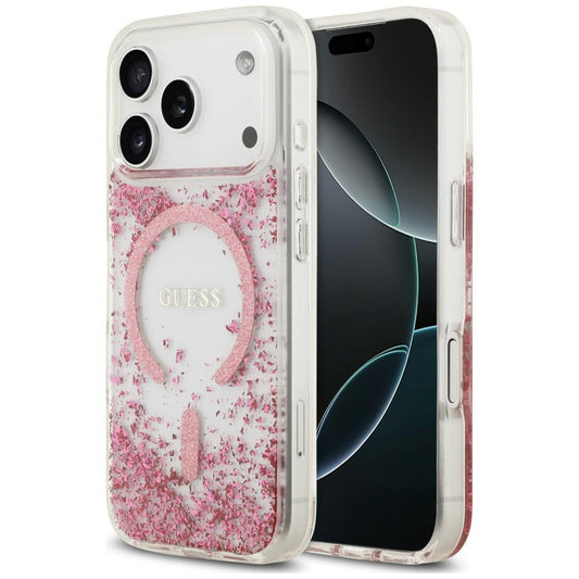 MagSafe-fodral för Apple iPhone 18 Pro / 17 Pro, Guess, Resin Bottom Glitter, Rosa
