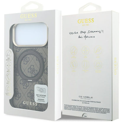 MagSafe-fodral för Apple iPhone 18 Pro / 17 Pro, Guess, Ring Stand 360 4G Classic Logo, Brun