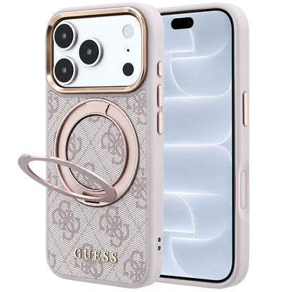 MagSafe-fodral för Apple iPhone 18 Pro / 17 Pro, Guess, Ring Stand 360 4G Classic Logo, Rosa