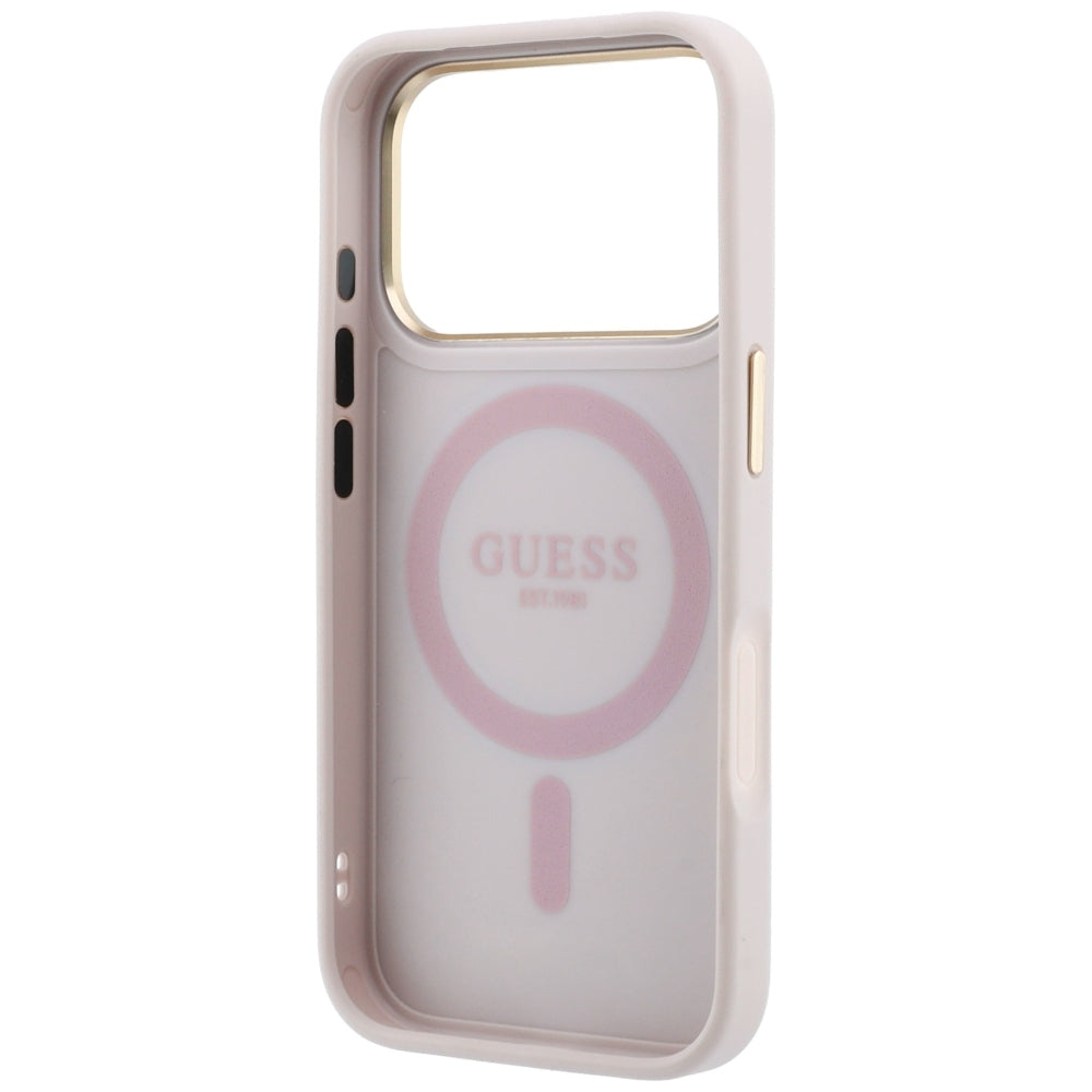 MagSafe-fodral för Apple iPhone 18 Pro / 17 Pro, Guess, Ring Stand 360 4G Classic Logo, Rosa
