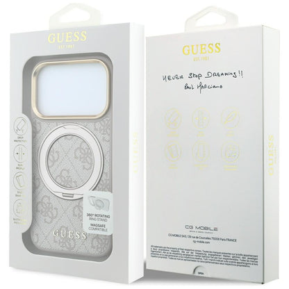 MagSafe-fodral för Apple iPhone 18 Pro / 17 Pro, Guess, Ring Stand 360 4G Classic Logo, Rosa