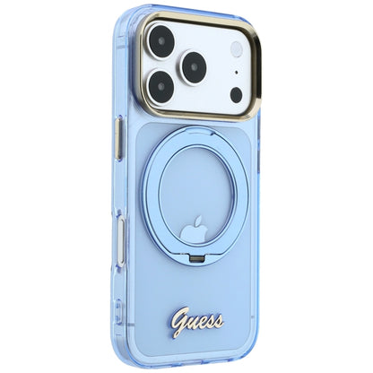 MagSafe-fodral för Apple iPhone 18 Pro / 17 Pro, Guess, Ring Stand Script Metal Logo, Bleu