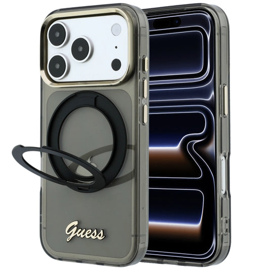 MagSafe-fodral för Apple iPhone 18 Pro / 17 Pro, Guess, Ring Stand Script Metal Logo, Svart