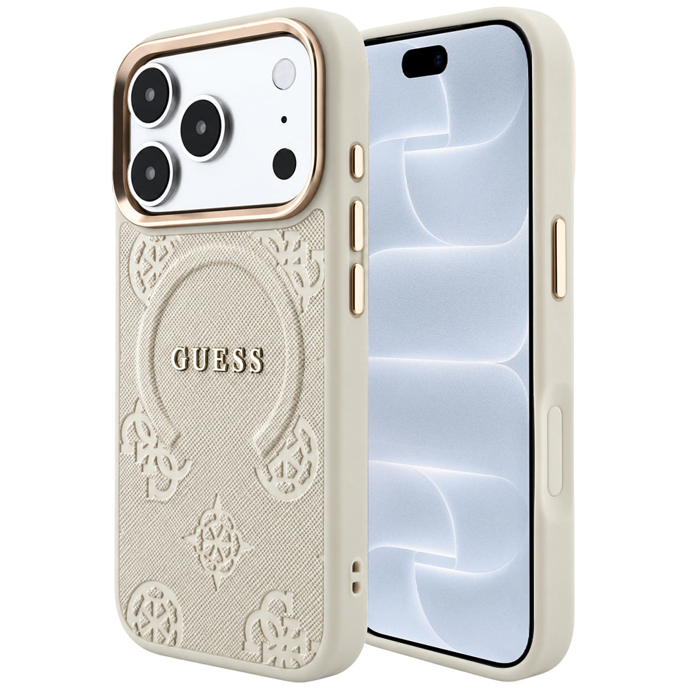 MagSafe-skal för Apple iPhone 18 Pro / 17 Pro, Guess, Saffiano Peony Ring, beige