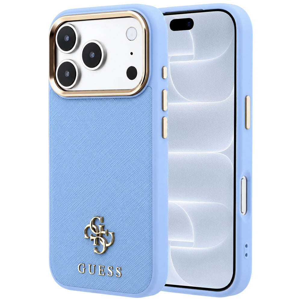 MagSafe-fodral för Apple iPhone 18 Pro / 17 Pro, Guess, Saffiano Small 4G Classic, Bleu