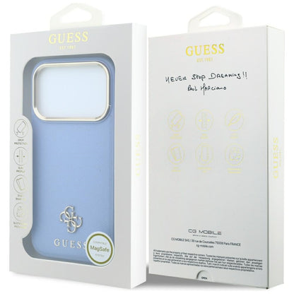 MagSafe-fodral för Apple iPhone 18 Pro / 17 Pro, Guess, Saffiano Small 4G Classic, Bleu