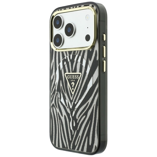 MagSafe-fodral för Apple iPhone 18 Pro / 17 Pro, Guess, Zebra Glitter Triangle Logo, Silver