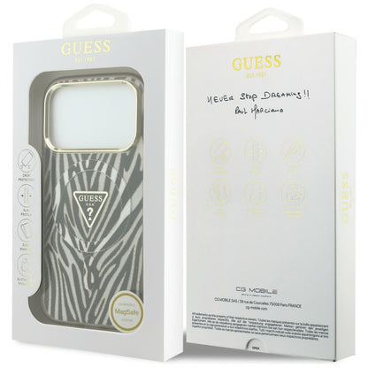 MagSafe-fodral för Apple iPhone 18 Pro / 17 Pro, Guess, Zebra Glitter Triangle Logo, Guld