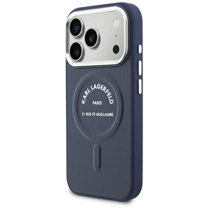 MagSafe Case for Apple iPhone 18 Pro / 17 Pro, Karl Lagerfeld, Embossed Open Ring RSG Logo, Blue