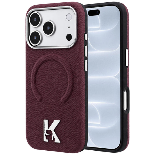 MagSafe-fodral för Apple iPhone 18 Pro / 17 Pro, Karl Lagerfeld, Kornig präglad ring, Vinröd