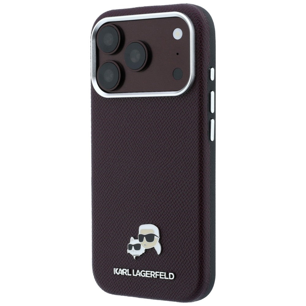 MagSafe-fodral för Apple iPhone 18 Pro / 17 Pro, Karl Lagerfeld, Grained KC Heads, Vinröd