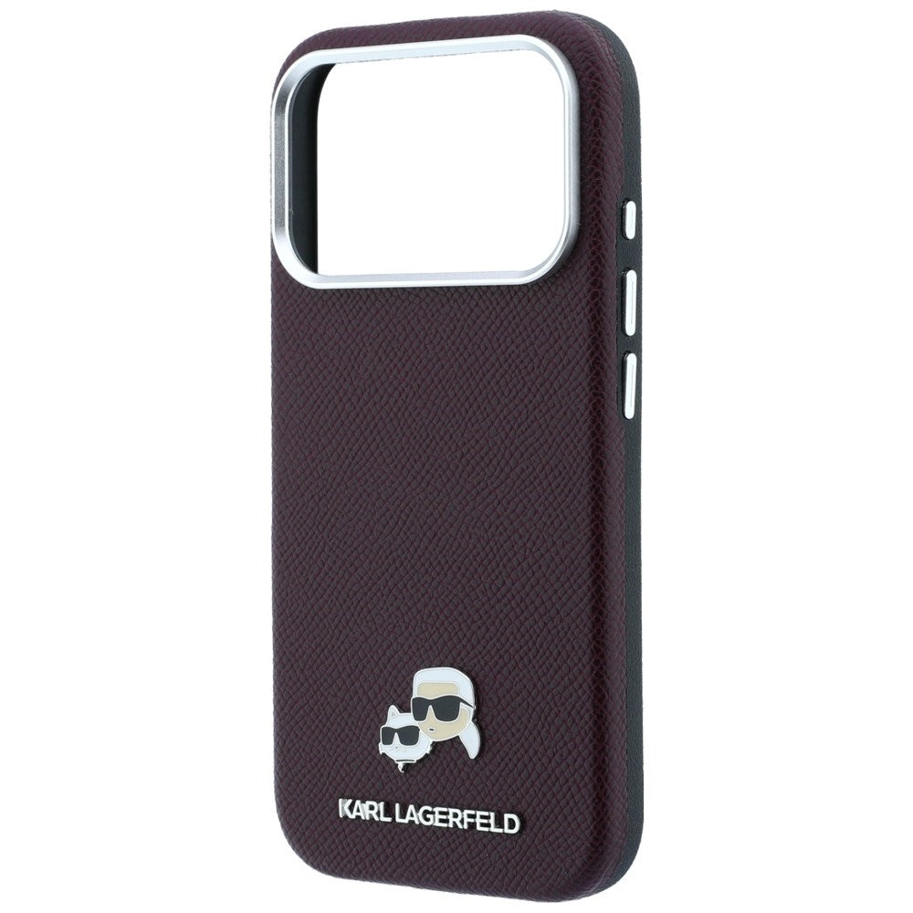 MagSafe-fodral för Apple iPhone 18 Pro / 17 Pro, Karl Lagerfeld, Grained KC Heads, Vinröd