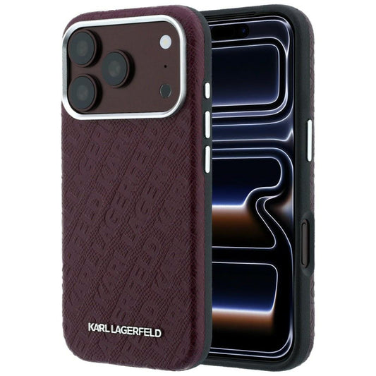 MagSafe-fodral för Apple iPhone 18 Pro / 17 Pro, Karl Lagerfeld, Kornigt metallogo, Vinröd