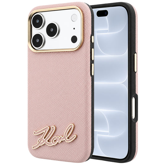 MagSafe-fodral för Apple iPhone 18 Pro / 17 Pro, Karl Lagerfeld, Kornigt harts Signaturlogo, Rosa