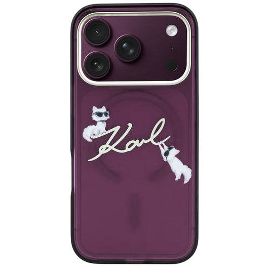 MagSafe-fodral för Apple iPhone 18 Pro / 17 Pro, Karl Lagerfeld, IML Choupette Karl Script Logo, Vinröd