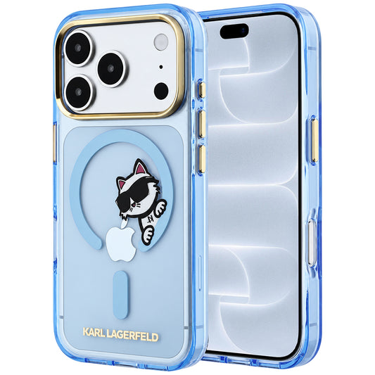 MagSafe-fodral för Apple iPhone 18 Pro / 17 Pro, Karl Lagerfeld, IML Peekaboo Print och metallram, blå