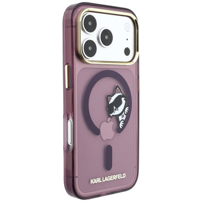 MagSafe Case for Apple iPhone 18 Pro / 17 Pro, Karl Lagerfeld, IML Peekaboo Print and Metal Frame, Burgundy