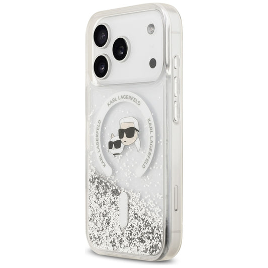 MagSafe-fodral för Apple iPhone 18 Pro / 17 Pro, Karl Lagerfeld, Liquid Glitter Karl & Choupette Head's, Transparent