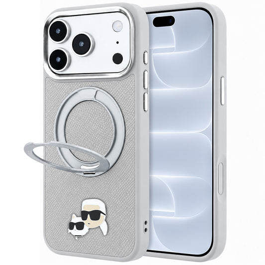 MagSafe-skal för Apple iPhone 18 Pro / 17 Pro, Karl Lagerfeld, Ring Stand 360 Karl & Choupette Pin, grå