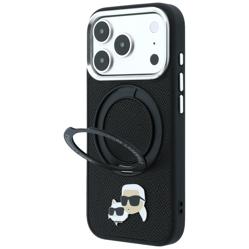 MagSafe-fodral för Apple iPhone 18 Pro / 17 Pro, Karl Lagerfeld, Ring Stand 360 Karl & Choupette Pin, Svart