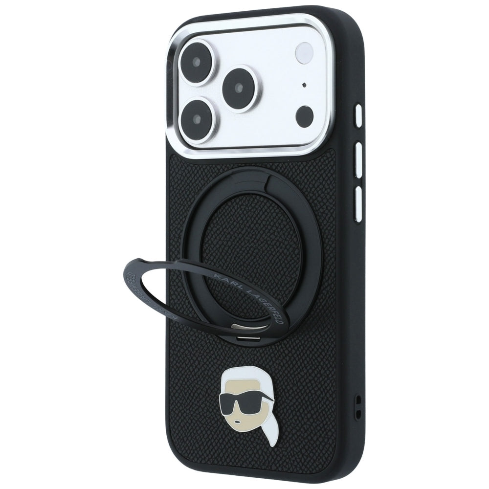 MagSafe-fodral för Apple iPhone 18 Pro / 17 Pro, Karl Lagerfeld, Ring Stand 360 Karl Pin, Svart