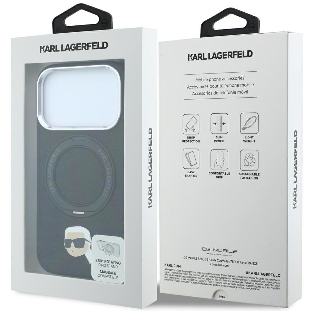 MagSafe-fodral för Apple iPhone 18 Pro / 17 Pro, Karl Lagerfeld, Ring Stand 360 Karl Pin, Svart