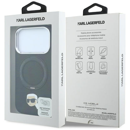 MagSafe-fodral för Apple iPhone 18 Pro / 17 Pro, Karl Lagerfeld, Ring Stand 360 Karl Pin, Svart