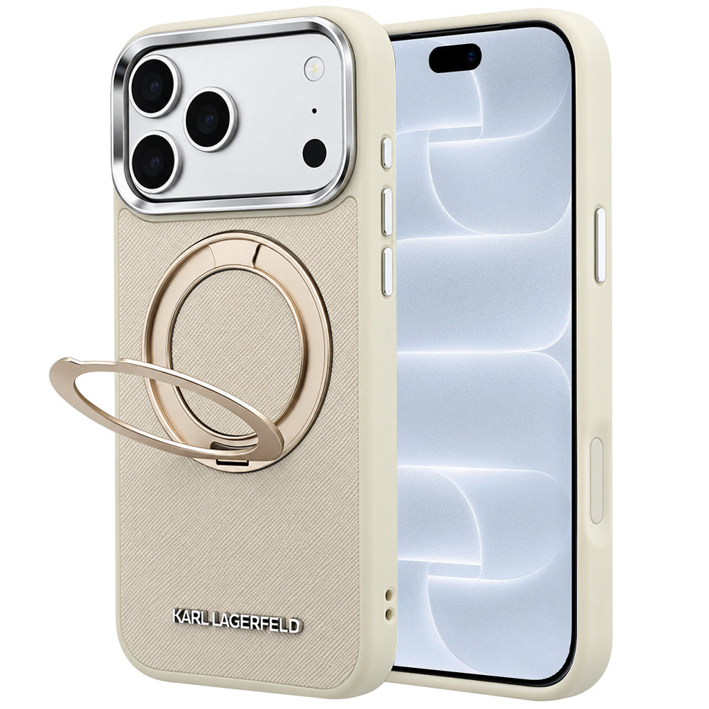 MagSafe-skal för Apple iPhone 18 Pro / 17 Pro, Karl Lagerfeld, Ring Stand 360 Saffiano, beige