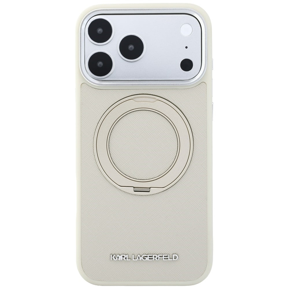 MagSafe-skal för Apple iPhone 18 Pro / 17 Pro, Karl Lagerfeld, Ring Stand 360 Saffiano, beige