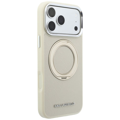 MagSafe-skal för Apple iPhone 18 Pro / 17 Pro, Karl Lagerfeld, Ring Stand 360 Saffiano, beige